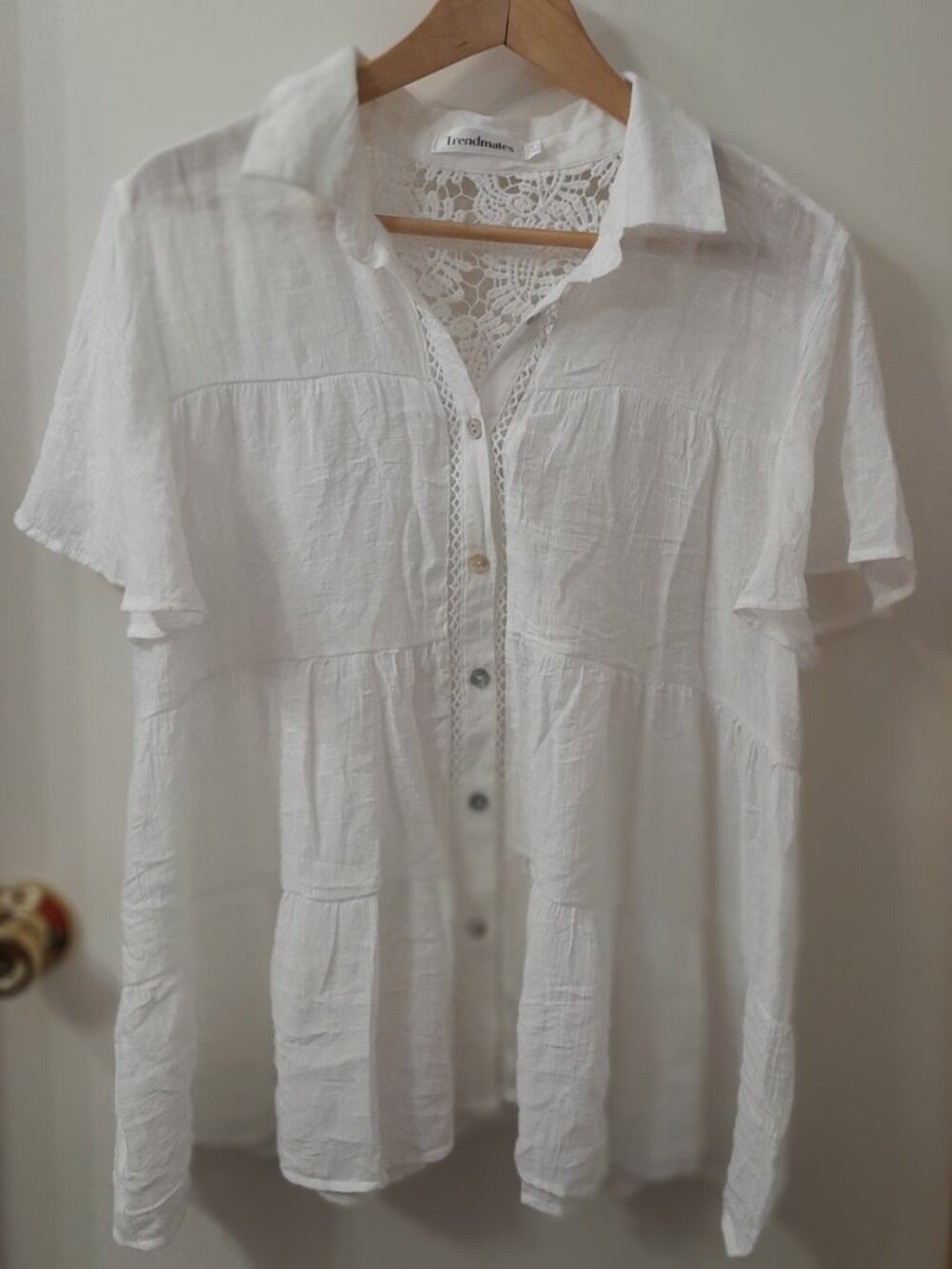 Trendmates Button Down Top Lace Detailing Size L Resortwear Cottagecore Beach